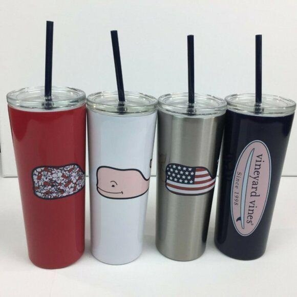 Vineyard Vines Lidded Reusable Water Cup Set 4 - Picture 1 of 5